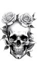 AI generated illustration of a skull surrounded by roses. Royalty Free Stock Photo