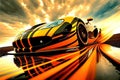 AI generated illustration of a sleek, orange sports car