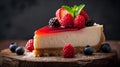 AI generated illustration of a slice of cheesecake and berries on it