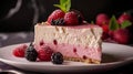 AI generated illustration of a slice of cheesecake and berries on it