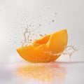 AI-generated illustration of a slice of mango with splashing water Royalty Free Stock Photo