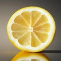 AI generated illustration of a slice of yellow lemon against a plain gray background Royalty Free Stock Photo