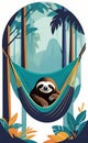 AI generated illustration of a sloth relaxing on a hammock
