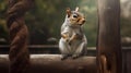 AI generated illustration of a small, adorable squirrel on a large branch of a tree