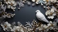 AI generated illustration of a small bird perched atop a festive Christmas branch