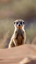 AI generated illustration of a small meerkat perched on sand dunes