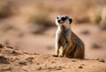 AI generated illustration of a small meerkat perched on sand dunes