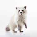 AI generated illustration of a small, playful raccoon against a white background