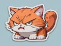 AI generated illustration of a small sticker of an angry cartoon ginger cat