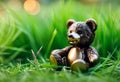 AI generated illustration of a small teddy bear toy on green grass