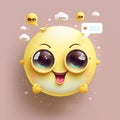 AI generated illustration of a smiling cartoonish emoji with cute eyes on a pink background