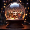 AI generated illustration of a snow globe featuring charming houses and Christmas trees Royalty Free Stock Photo