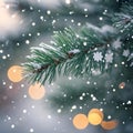 AI generated illustration of snowflakes gently cascading from a pine tree's boughs in a winter