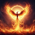 AI generated illustration of a soaring phoenix in burning flames