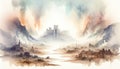 Sodom and Gomorrah. Old Testament. Watercolor Biblical Illustration