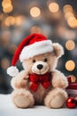 AI generated illustration of a soft teddy bear toy with a Santa hat