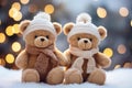 AI generated illustration of soft teddy bear toys with warm hats