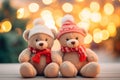 AI generated illustration of soft teddy bear toys with warm hats