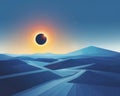 AI-generated illustration of a Solar eclipse casting shadow on abstract mountains and sand dunes Royalty Free Stock Photo