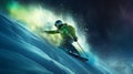 AI generated illustration of A solitary skier in a moment of exhilaration