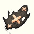AI generated illustration of South Africa with band-aida covering parts of it