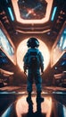 a spaceman in spacesuit looking out towards the distant sky Royalty Free Stock Photo