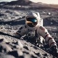 AI-generated illustration of a space explorer in a white space suit climbing a rock on the Moon