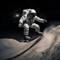 AI generated illustration of a space explorer in a white suit skateboarding down a steep incline Royalty Free Stock Photo