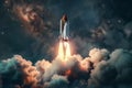 AI generated illustration of a space shuttle launching into the night sky through clouds Royalty Free Stock Photo
