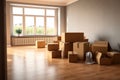 AI generated illustration of a spacious interior with stacks of cardboard boxes on the floor Royalty Free Stock Photo