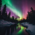 AI generated illustration of A spectacular aurora borealis lighting up the night sky
