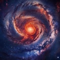 AI generated illustration of A spiral galaxy, with bright stars and colorful nebulas