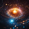 AI generated illustration of A spiral galaxy illuminated with brilliant orange light at its center Royalty Free Stock Photo