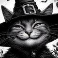 AI generated illustration of a spooky black cat with a mischievous grin Royalty Free Stock Photo