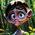 AI generated illustration of a spooky cartoon character among a lush forest of trees