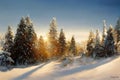 AI-generated illustration of spruces on a snowy field