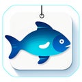 a fish on a hook, the symbol of fishing on a square background with shadow