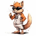 AI generated illustration of a squirrel wearing sunglasses and a baseball cap on a white background