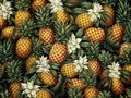 AI-generated illustration of a stack of fresh, yellow pineapples