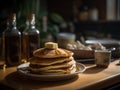AI generated illustration of a stack of freshly cooked pancakes presented on a plate Royalty Free Stock Photo