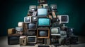 AI generated illustration of a stack of vintage television sets