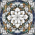AI generated illustration of a stained glass window with a floral design in the center Royalty Free Stock Photo