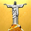 AI generated illustration of the statue of Christ stands resplendently against a golden background Royalty Free Stock Photo