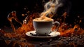 AI generated illustration of a steaming cup of black coffee with steam rising around it Royalty Free Stock Photo