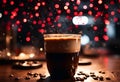AI generated illustration of a steaming cup of coffee with a soft red light Royalty Free Stock Photo