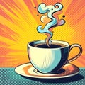 AI generated illustration of a steaming cup of freshly brewed coffee, with a orange background Royalty Free Stock Photo