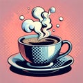 AI generated illustration of a steaming cup of freshly brewed coffee, with a pink background Royalty Free Stock Photo