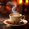 AI generated illustration of a steaming hot cup of freshly brewed spiced coffee Royalty Free Stock Photo