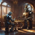 AI generated illustration of steampunk robots playing chess