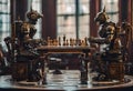 AI generated illustration of steampunk robots playing chess